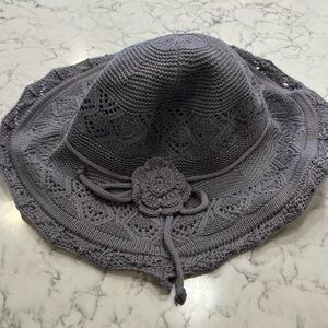 Handmade Light Lavender Purple Knit Sunhat w/ Flower